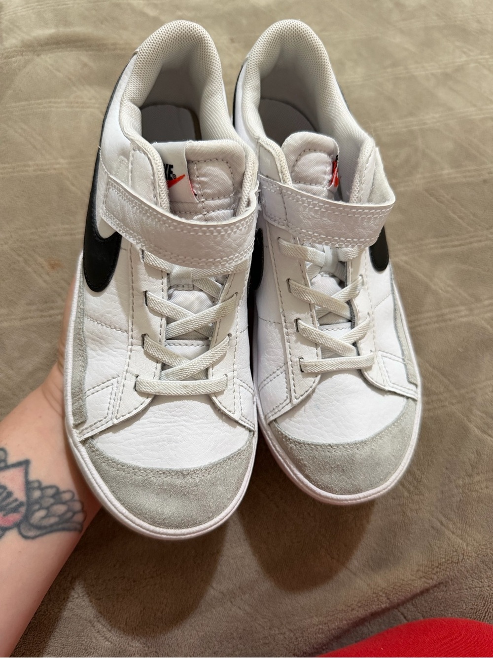 Kids White and Black Velcro Low-Top Sneakers
